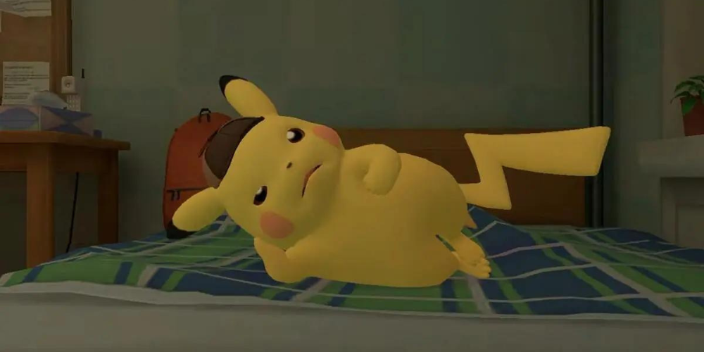 Pikachu lying in bed