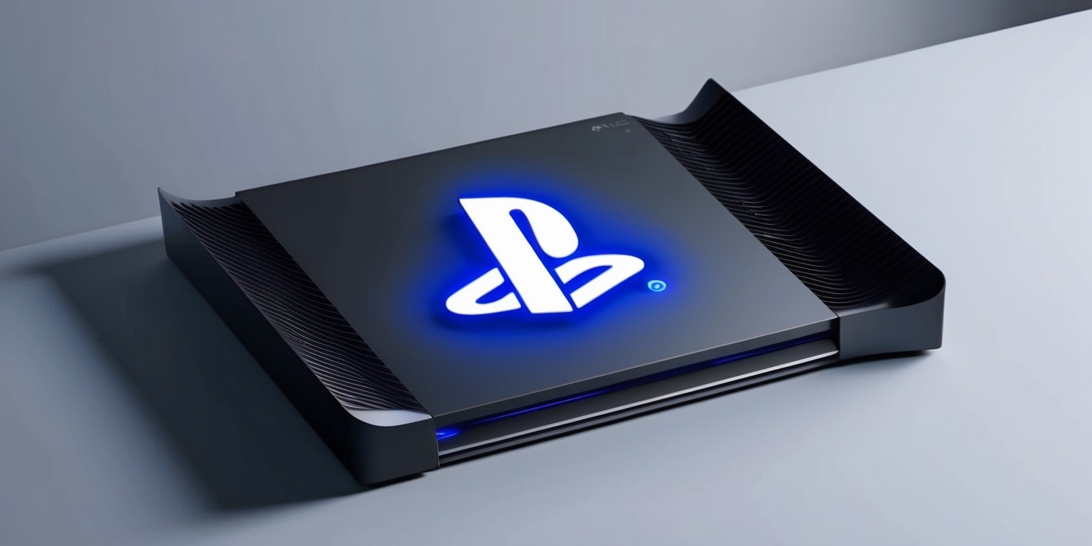 A sleek and modern PlayStation 5 Pro console sits isolated on a clean, matte black background, its futuristic design and contours accentuated by soft, diffuse lighting that highlights the subtle curves and geometric lines of the device, the signature PS logo emblazoned on the front in bold, pulsing blue, with a hint of metallic sheen and a subtle gradient effect that adds depth and dimensionality, the console's rectangular shape and vented sides a testament to its powerful performance capabilities, with a subtle play of shadows and highlights that suggest a sense of high-tech sophistication and premium quality.