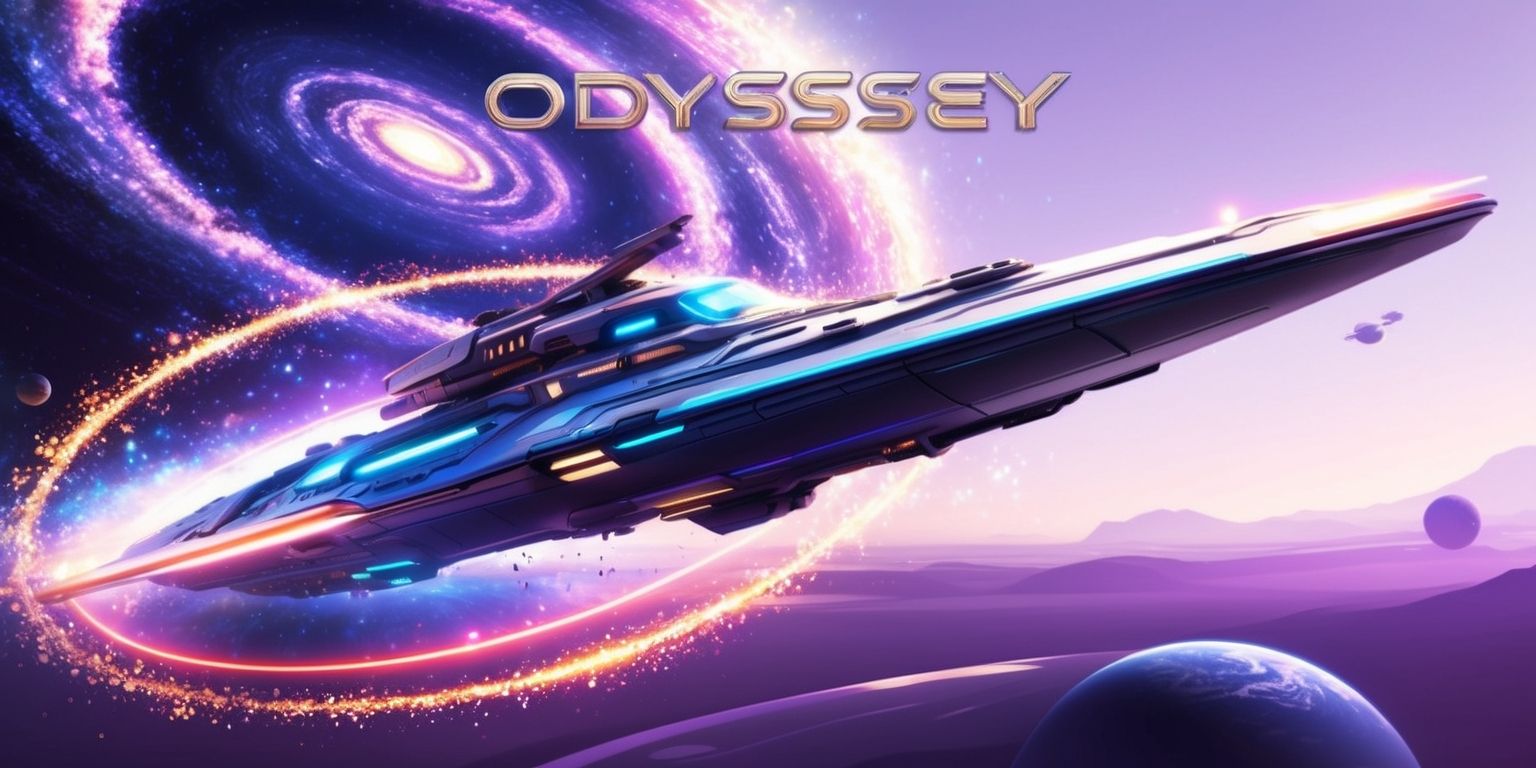 A vibrant and detailed illustration of a Cosmic Odyssey game, set in a futuristic galaxy with stars, planets, and spaceships, featuring a beautiful celestial landscape with a massive spiral galaxy in the background, and a sleek spaceship in the foreground, with a metallic silver and blue hull, and glowing neon lights, surrounded by a halo of colorful stardust, with a sense of movement and energy, as if the ship is about to embark on an epic journey, and in the distance, a few planets and moons are visible, with a subtle gradient of purple and blue hues in the background, and a minimalist interface with a bold, futuristic font displaying the game's title in metallic silver letters, with a subtle glow effect.